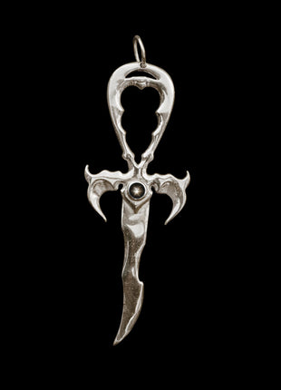 The Los Angeles Vampire Ball 3rd Generation Legacy Ankh in Rhodium protected Sterling Silver with Black Star Sapphire.